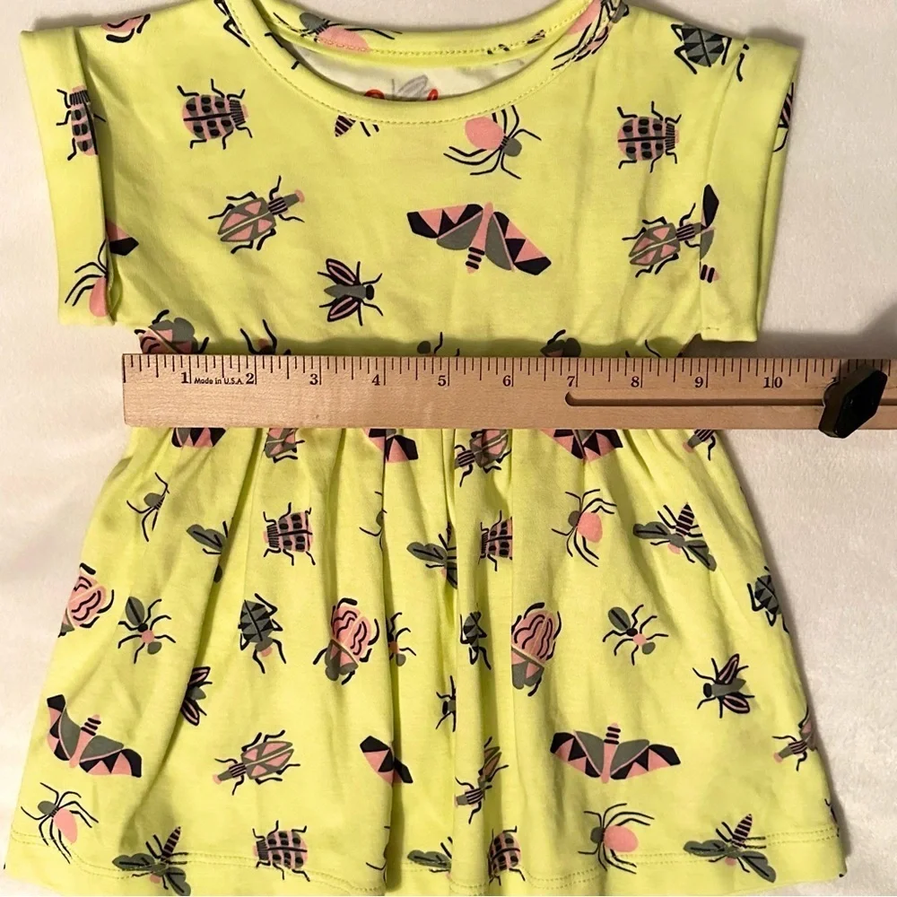Piccolina Entomology Anna Rolled Sleeve Baby Girl Dress 6-12M insects yellow NWT